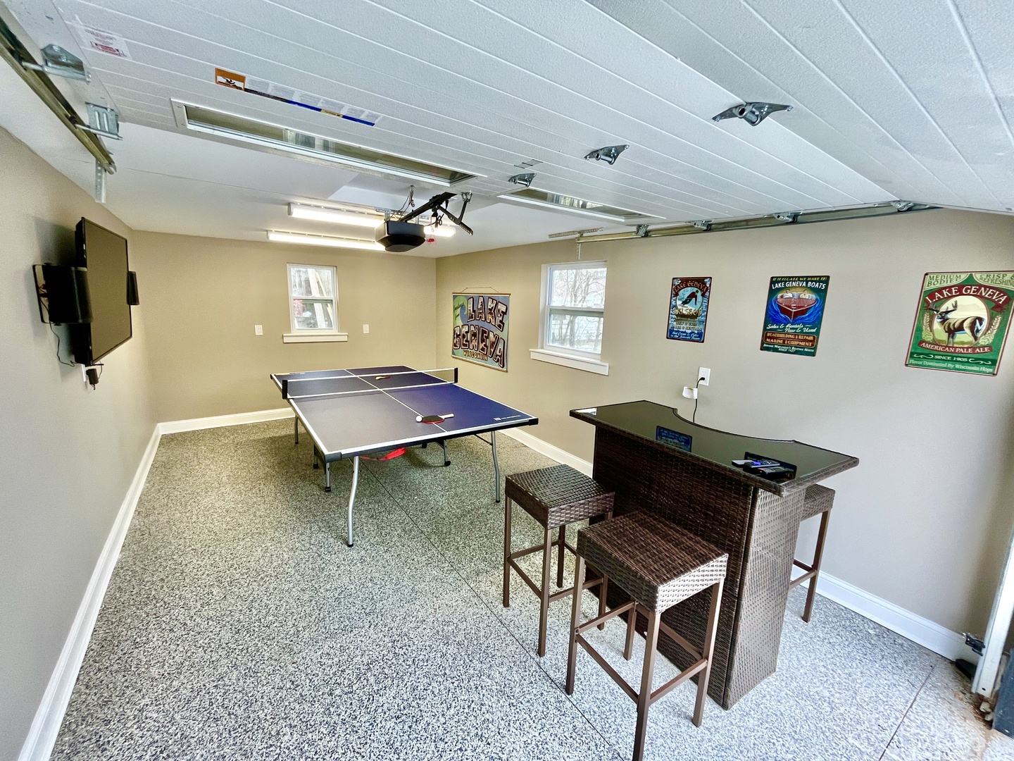 Watch some TV while you play ping pong or enjoy a drink at the bar!