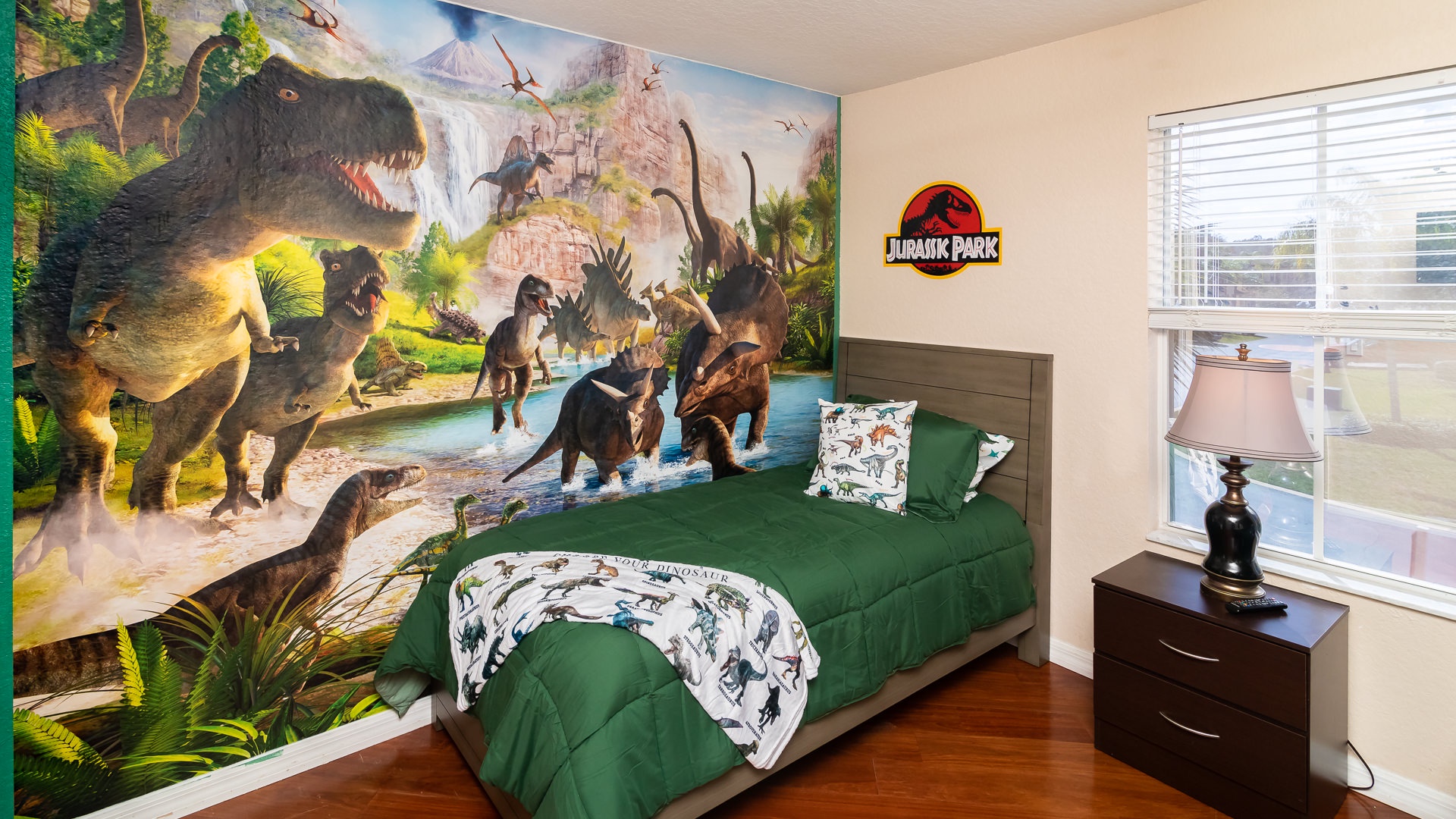 The boys will love their dinosaur themed room!