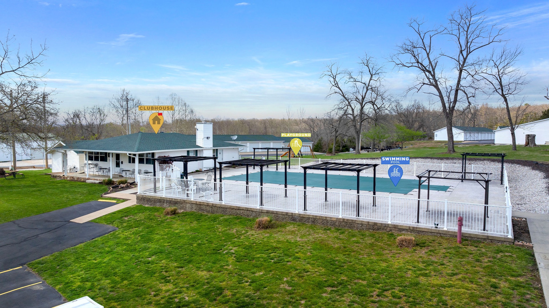 Community pool, clubhouse & Play yard