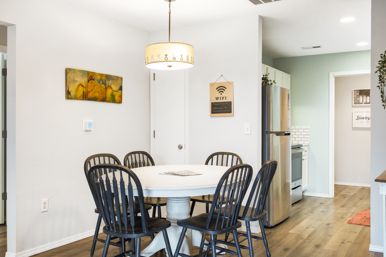 Gather for meals together at the dinning table, with seating for 6