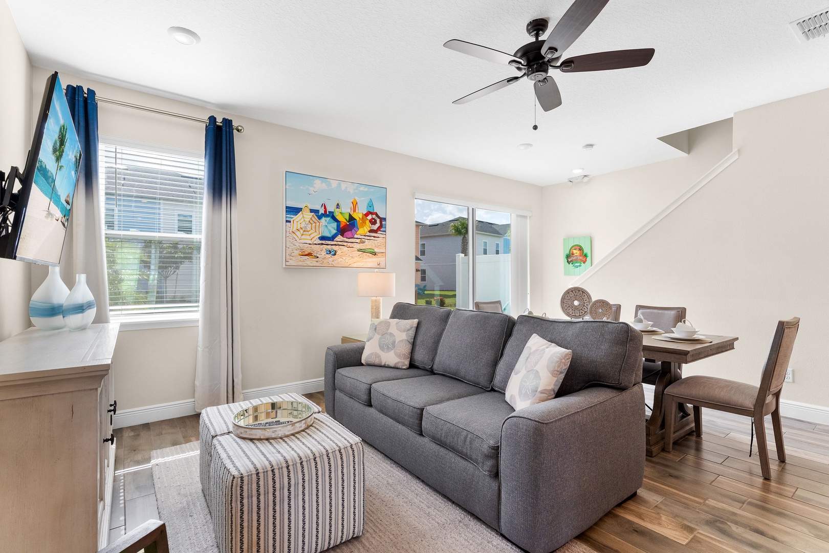 Living area with Smart & cable TV  and sofa sleeper