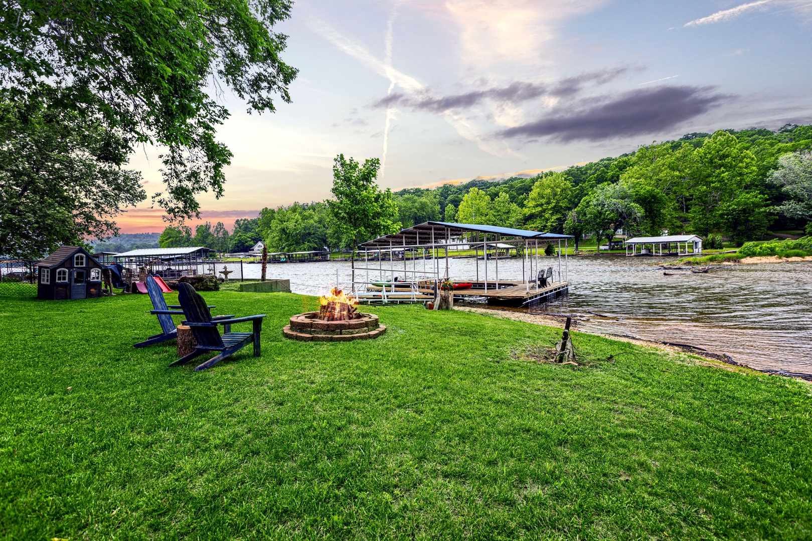 Fire pit, private dock and great view!