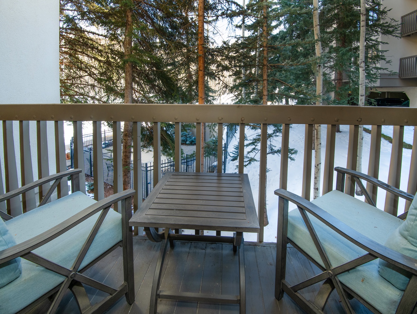 Immerse yourself in the crisp mountain air on the scenic balcony