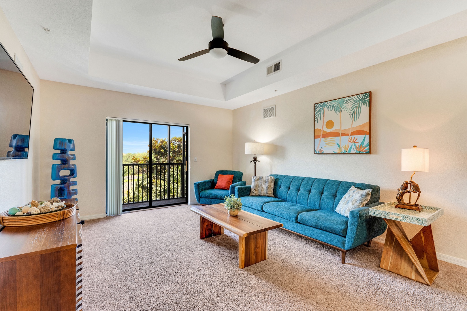 Living room with cozy seating and Smart TV