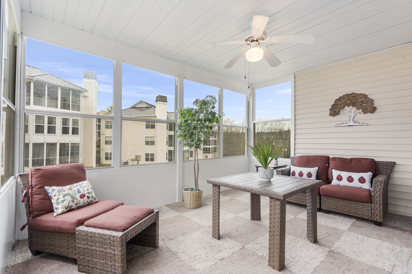 Lounge the day away with tranquil nature views in the cheerful sunroom