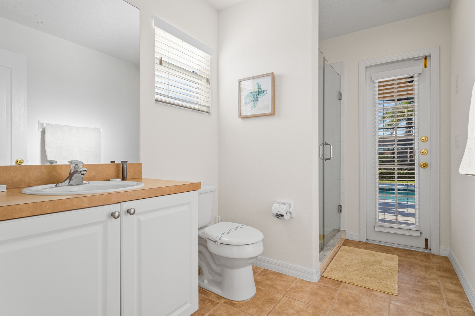 Shared bathroom with stand-up shower