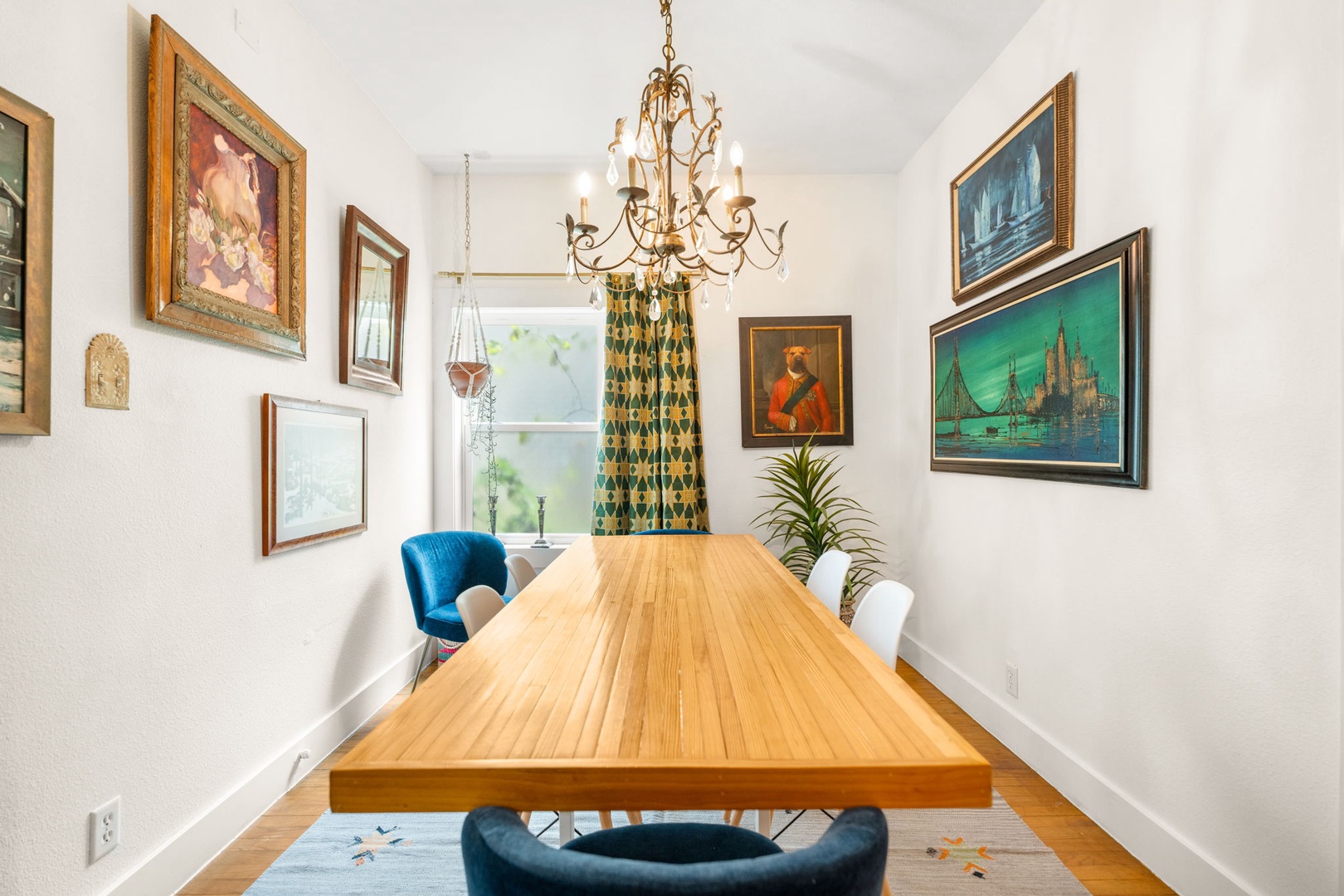 Gather for meals at the dining table, offering seating for 6