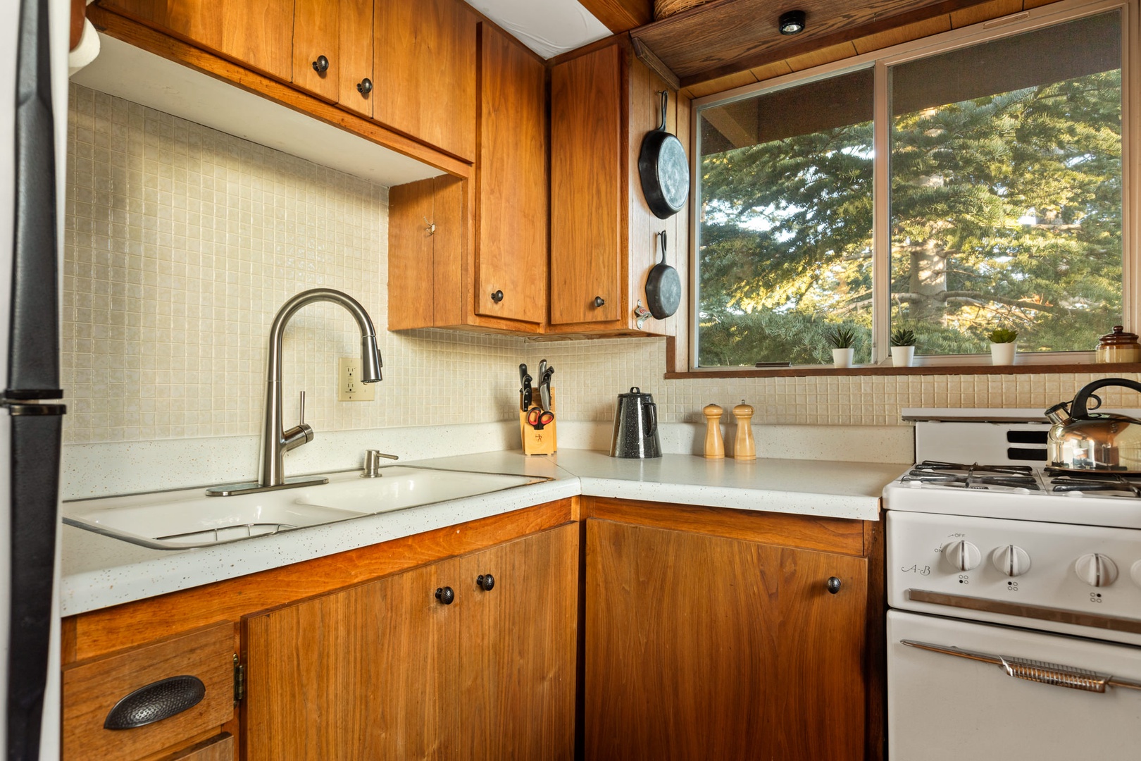 The cozy kitchen offers ample counter space & all the comforts of home