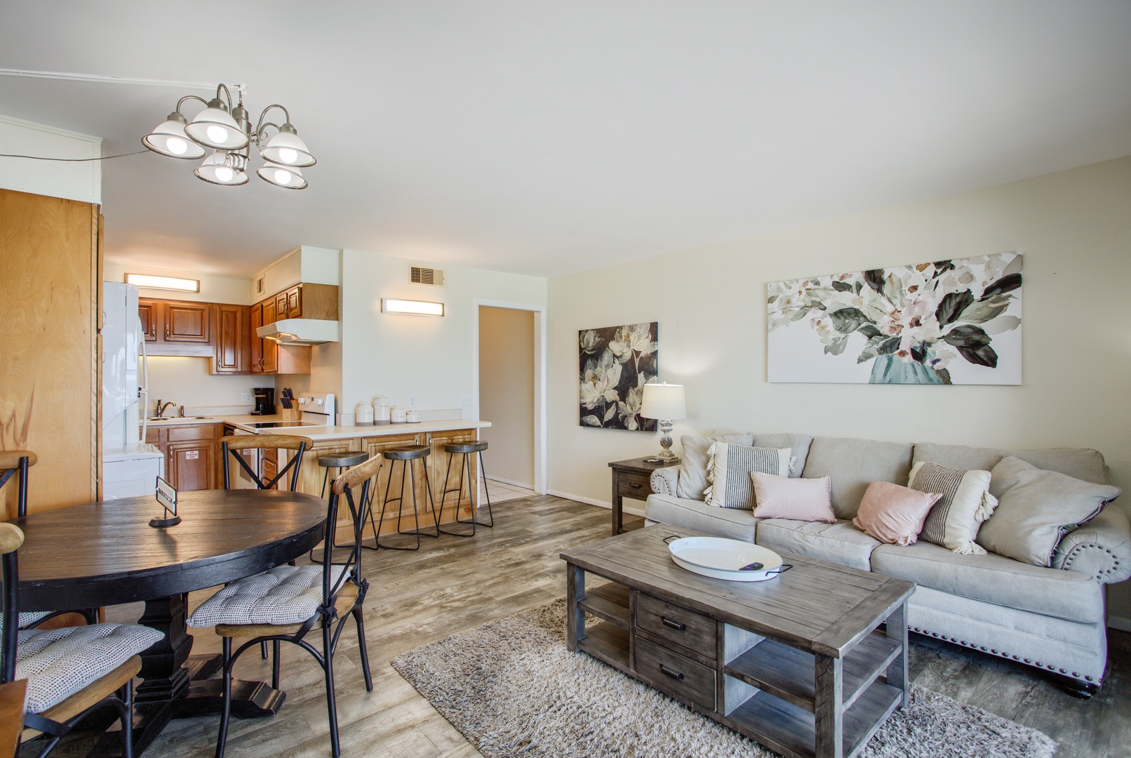 The open Kitchen, Dining, and Living Areas offer lots of space with a total of 7 Dining & Counter seats
