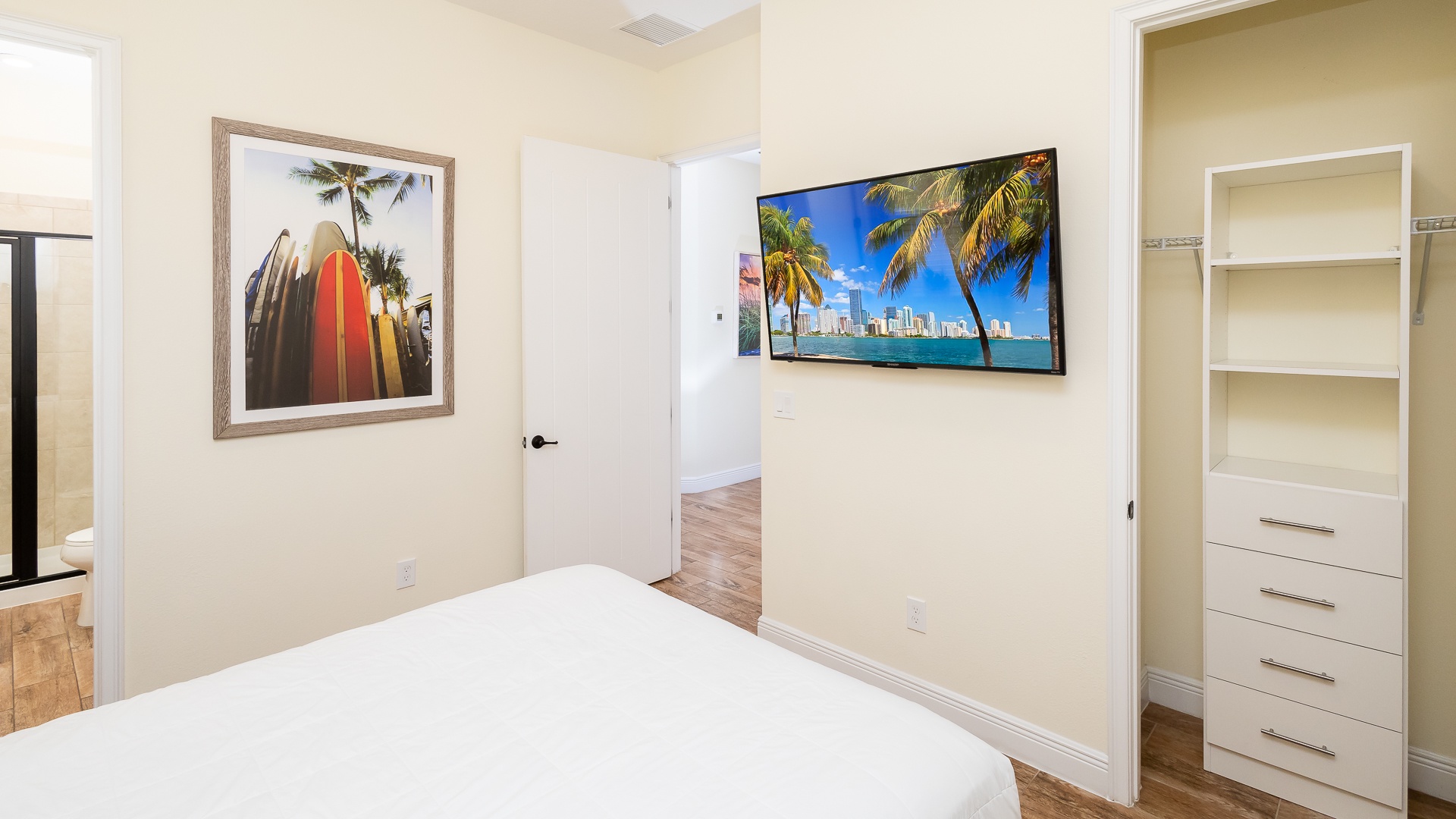 This serene second-floor full suite offers a private ensuite bath & Smart TV