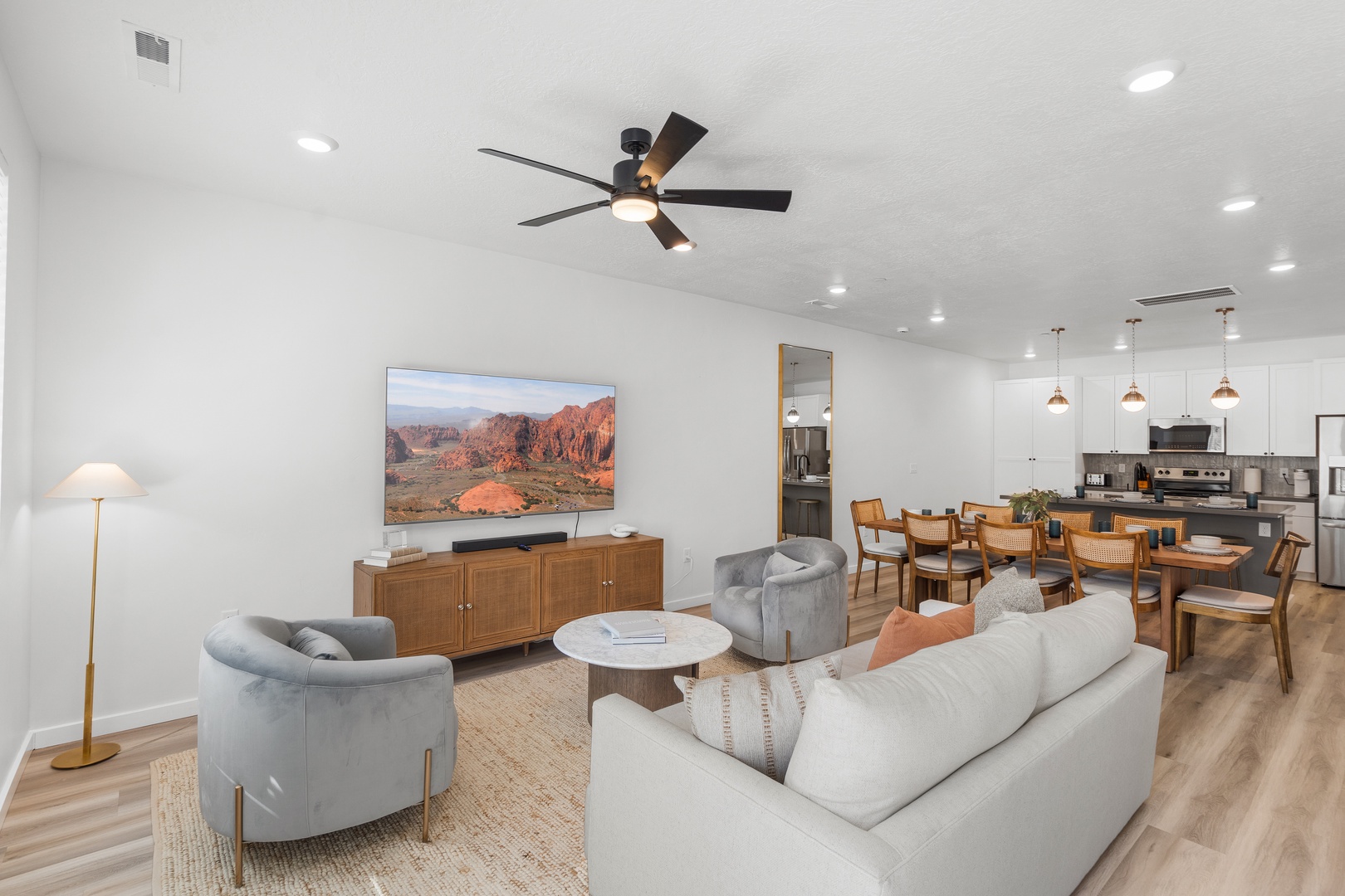 Mid level living room with sofa sleeper and Smart TV