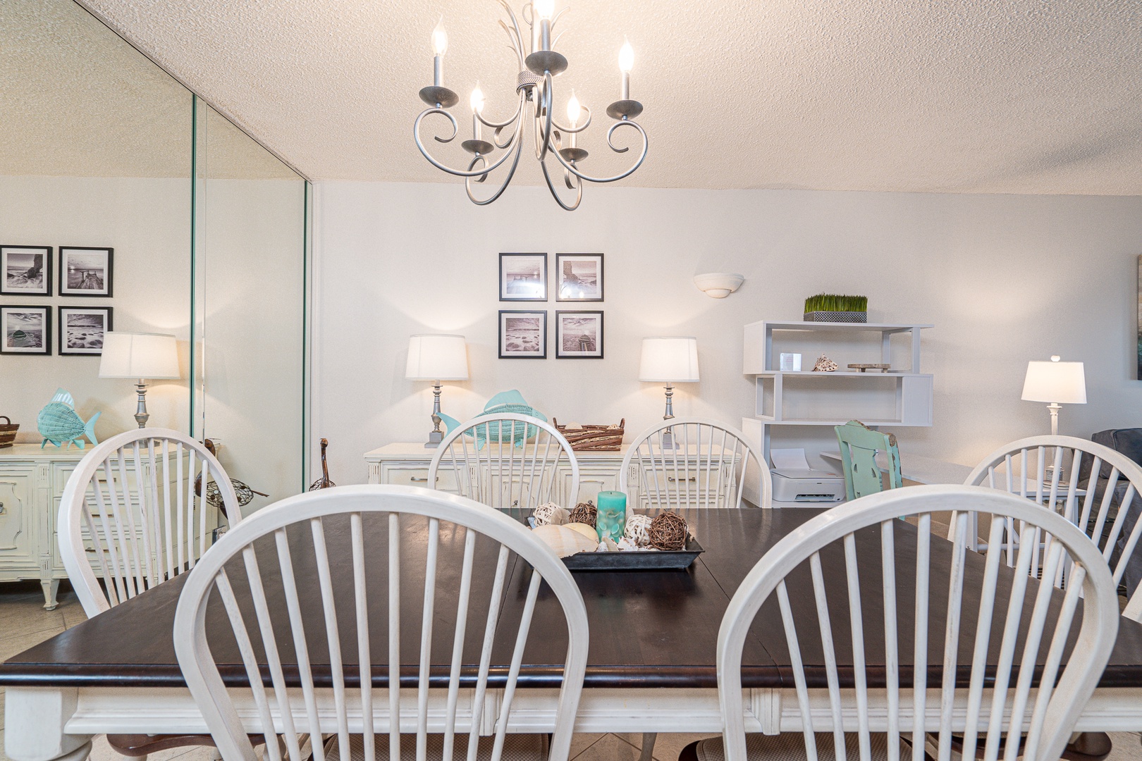 Dining area with table and seating for 6