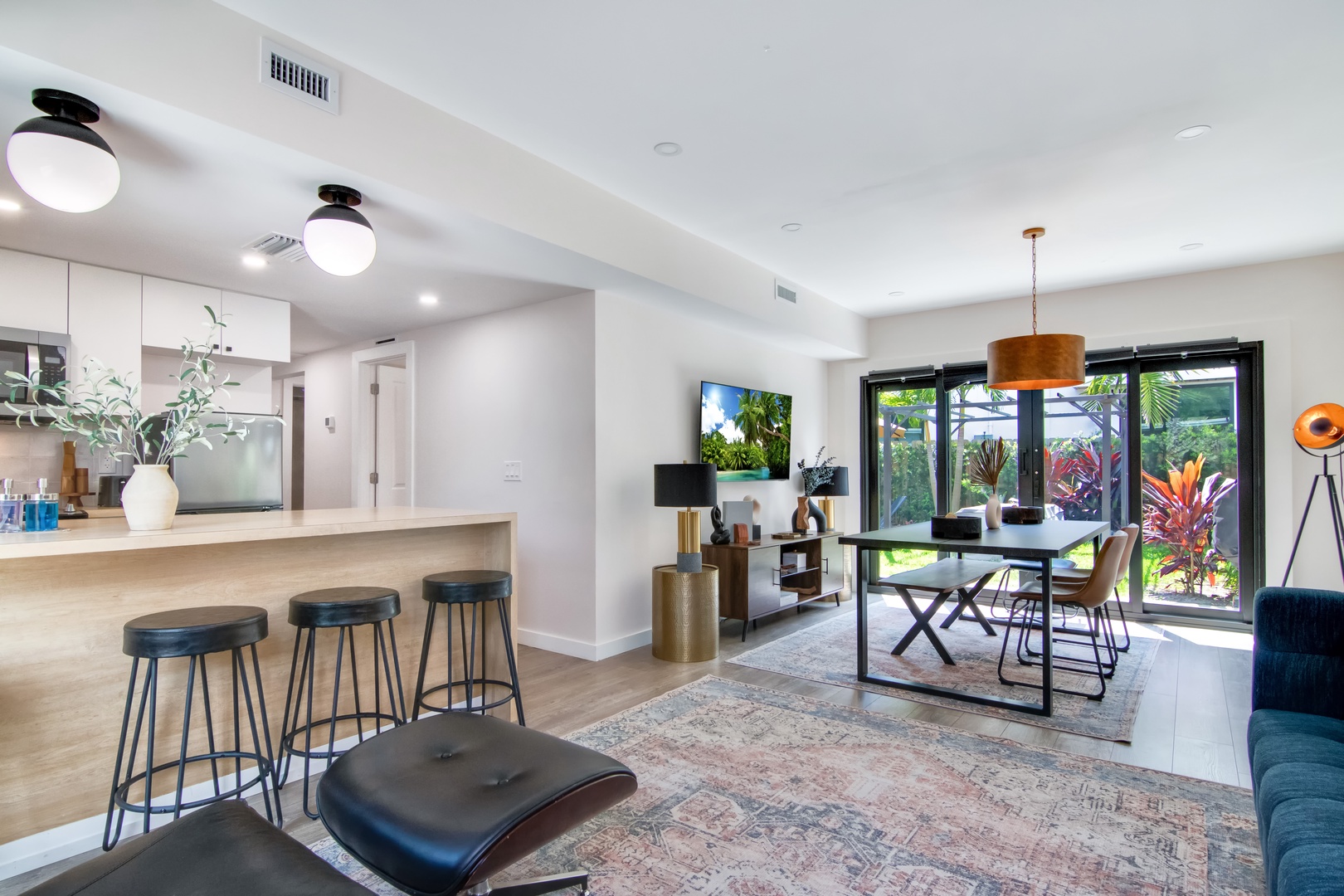 Dining area with table and seating for 6