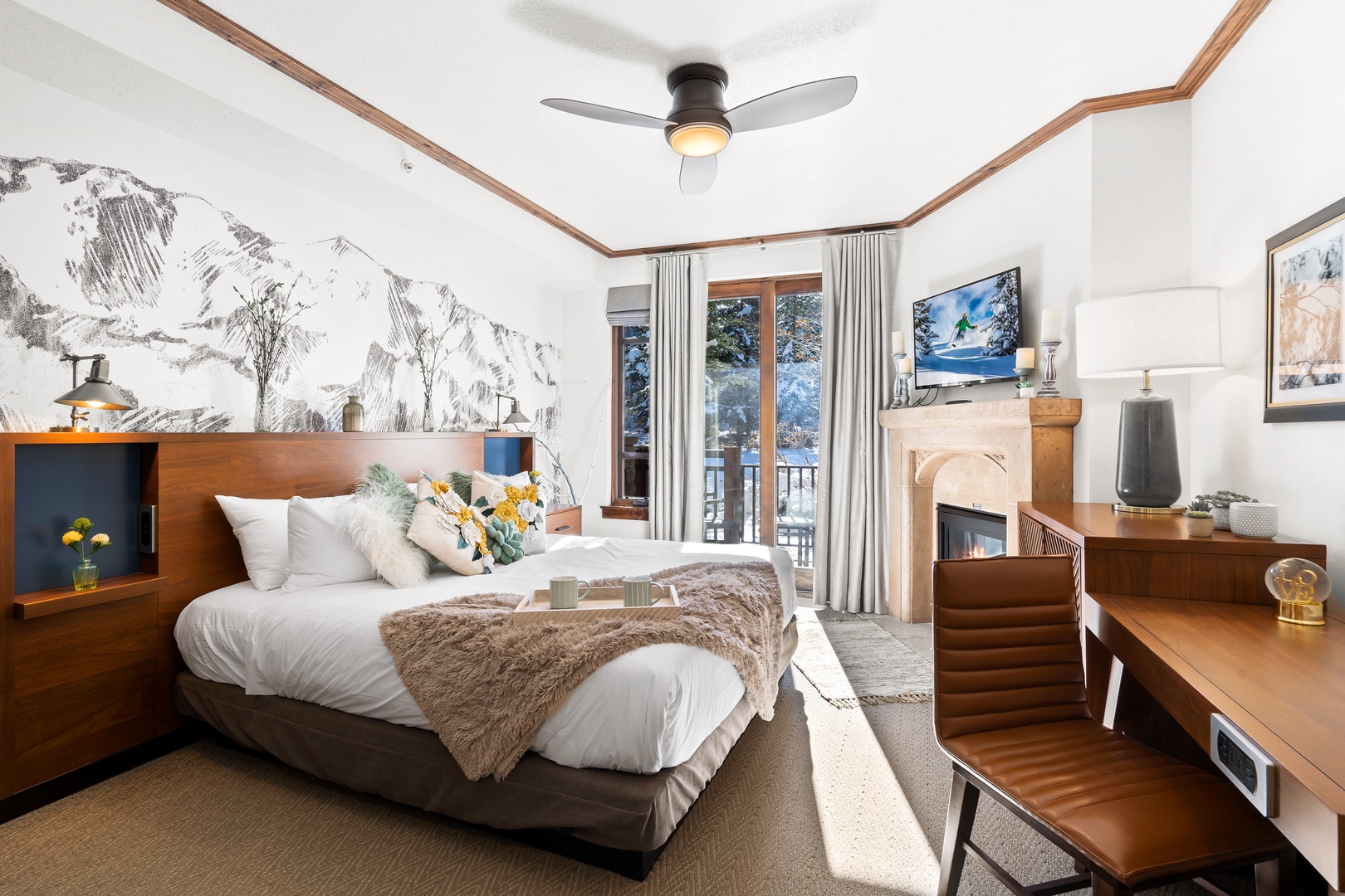 Master Bedroom w/ Private Patio, Fireplace, Desk, Coffee Bar & En-suite
