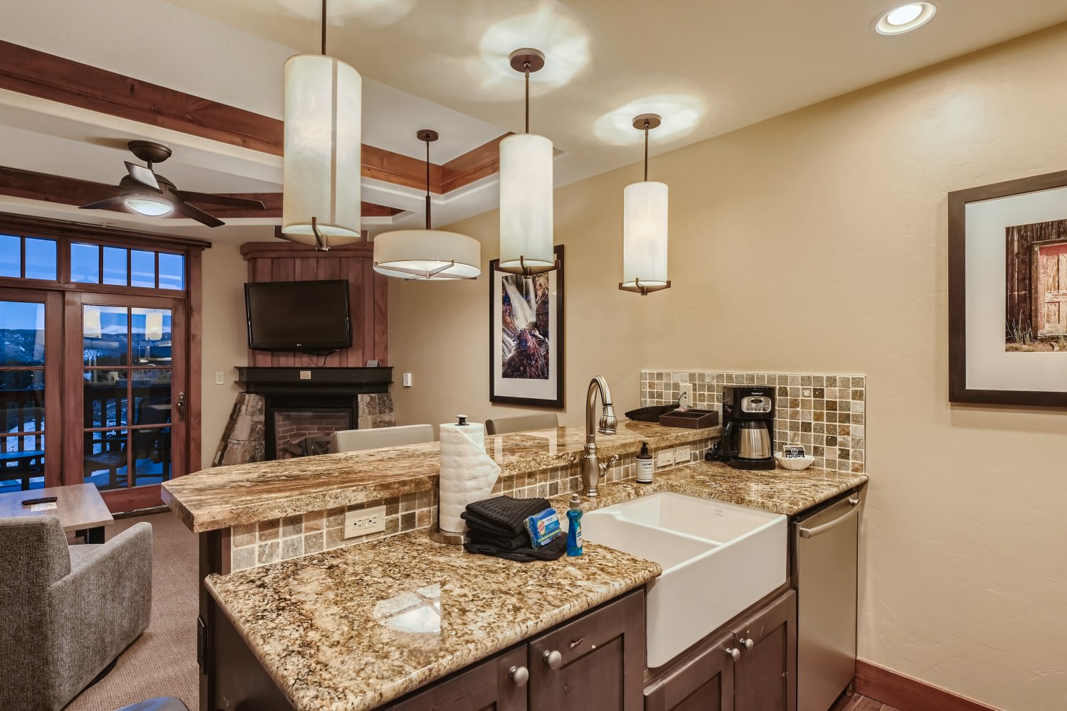 Kitchen with coffee pot and more