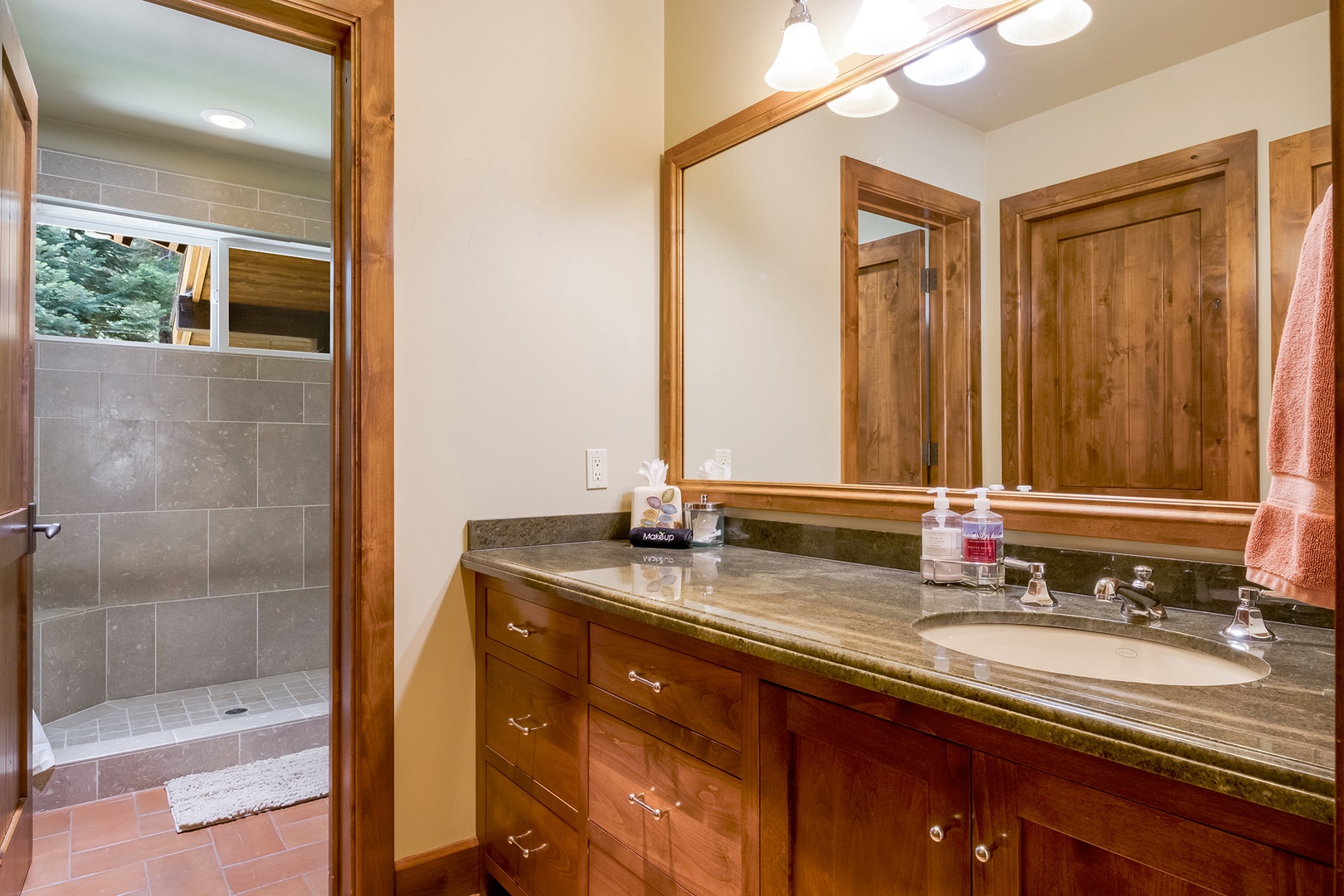 Shared bathroom with stand-up shower