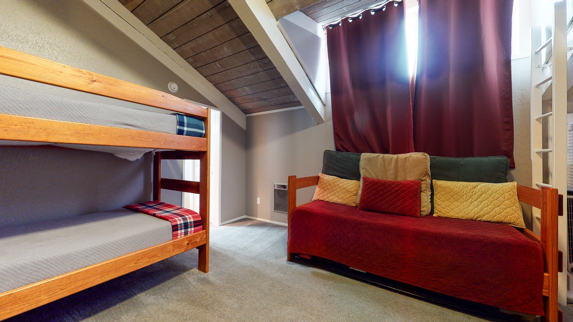 Bedroom 2 with Twin/Twin bunk bed, Twin futon, TV, and private bathroom (2nd floor)