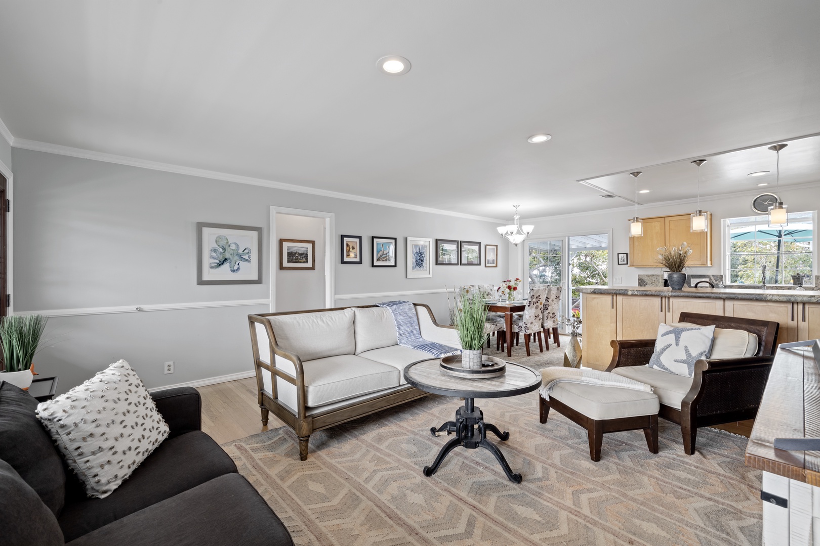 Living, dining, and kitchen area