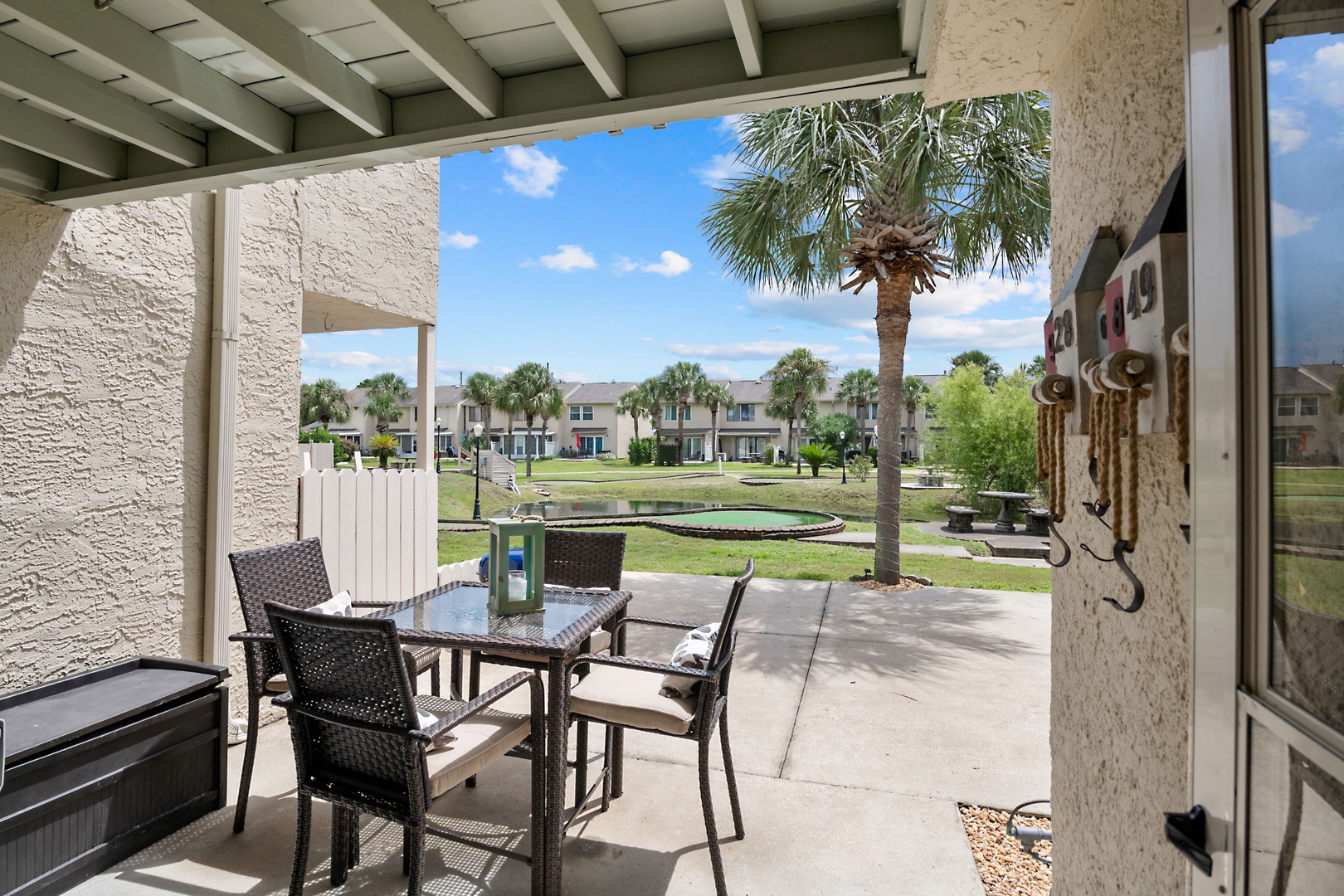 Lounge the day away with putting green & water views on the patio