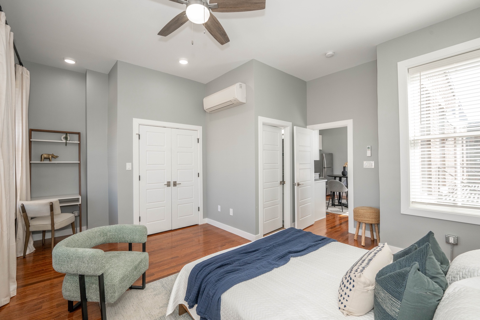 This serene queen suite features a private ensuite bath & Smart TV