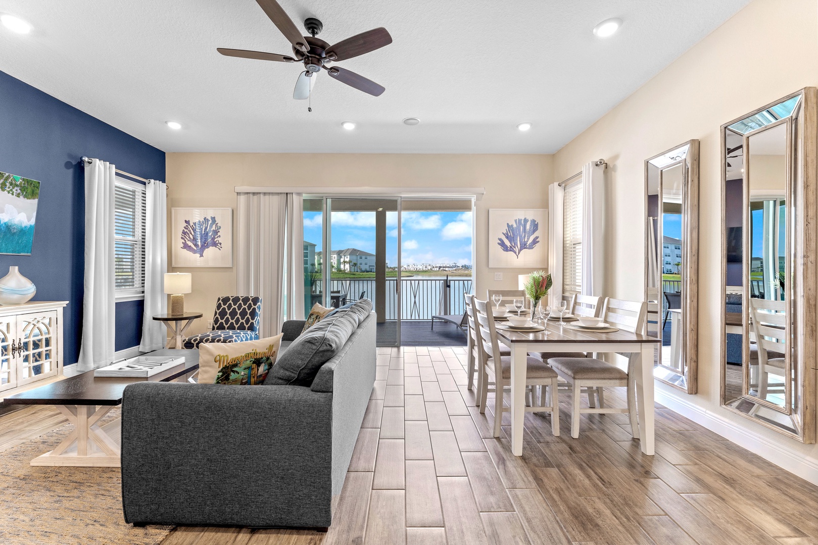 Step into the bright and open living space, adorned with coastal charm