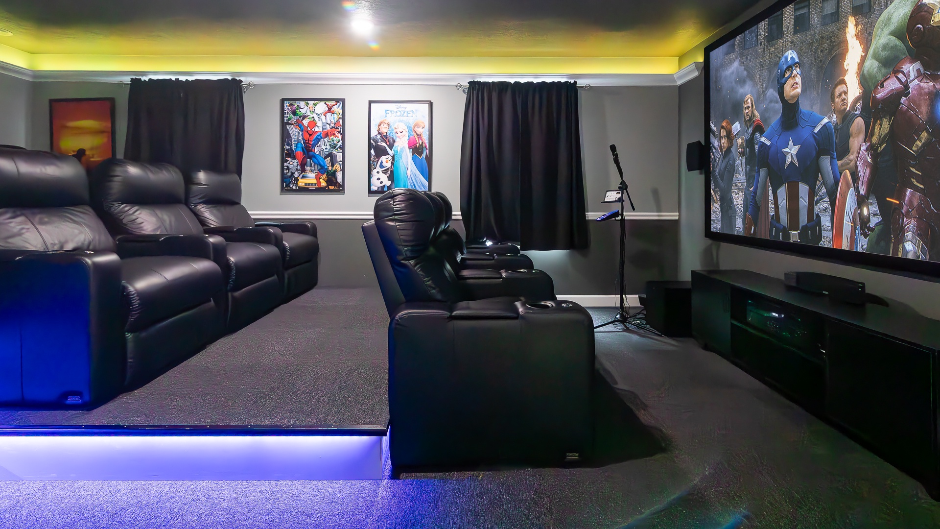 Enjoy cinematic luxury with your own private movie theater room!