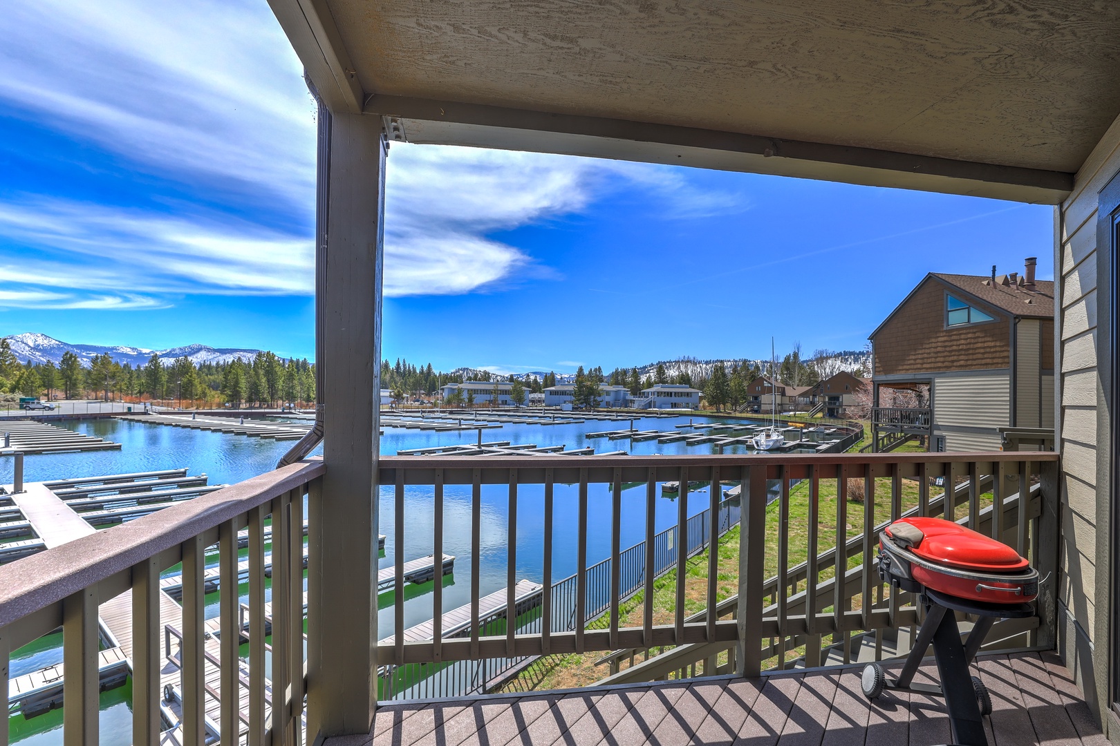 Deck off of the living area with Tahoe Keys view