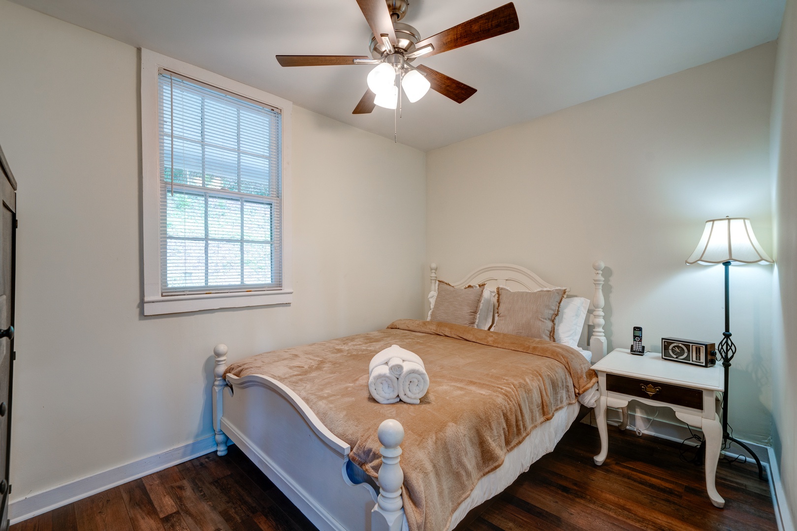 The second bedroom sanctuary offers a queen-sized bed & Smart TV