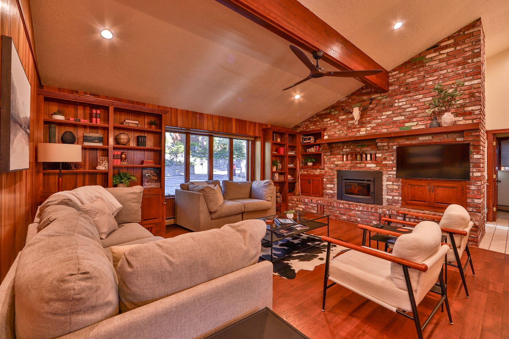 Living area with fireplace and Smart TV