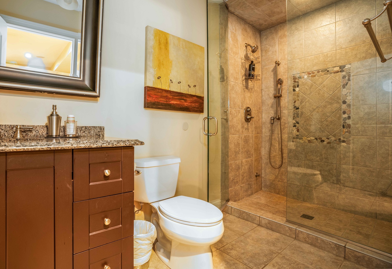 Shared basement bathroom with walk-in shower