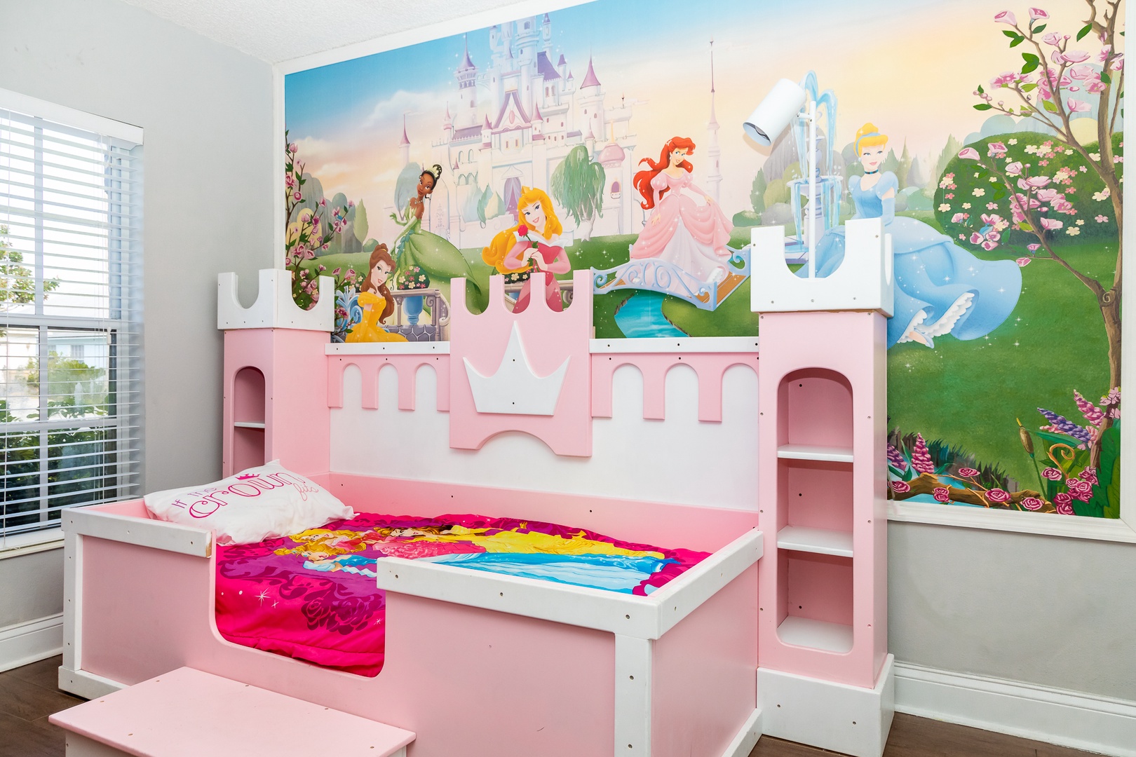Bedroom #3 - 2 Twin tumbler beds with Princess & Cars themed beds