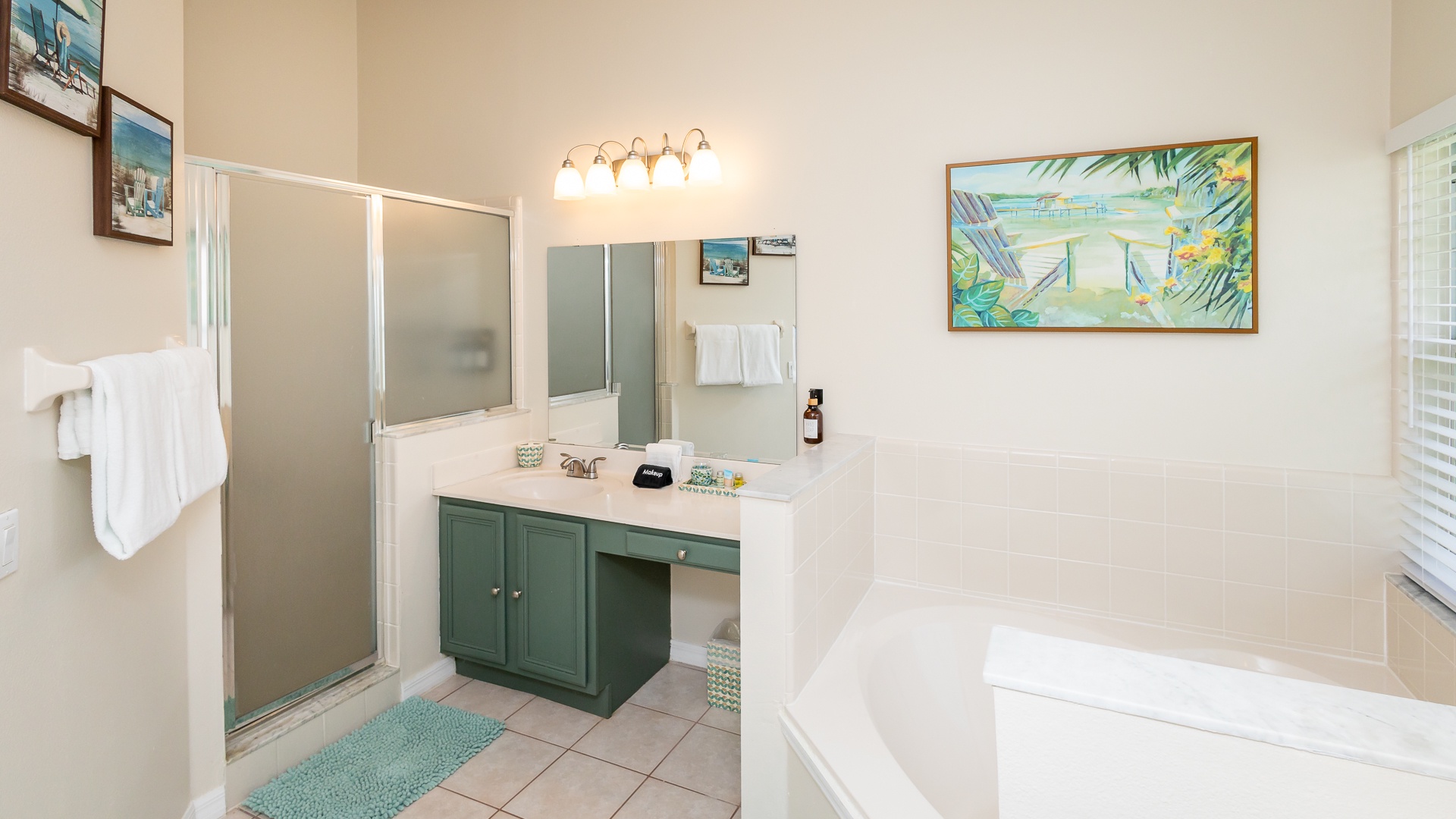 Bedroom ensuite with shower and soaking tub