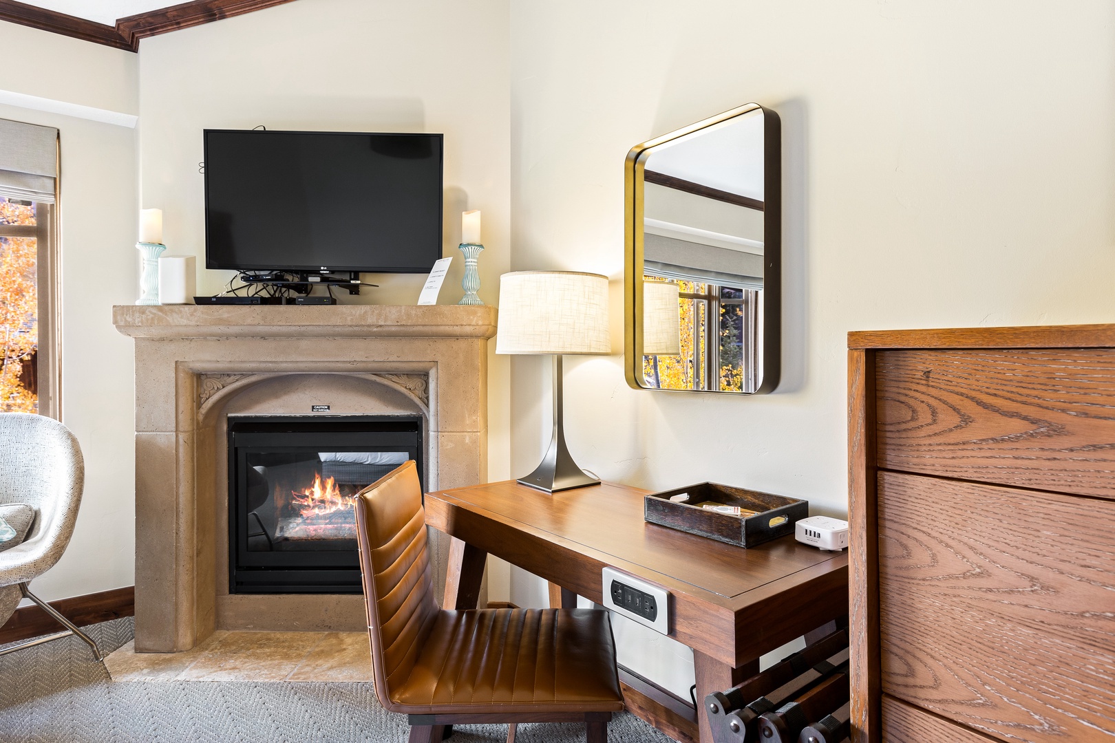 King Room | Desk & Fireplace
