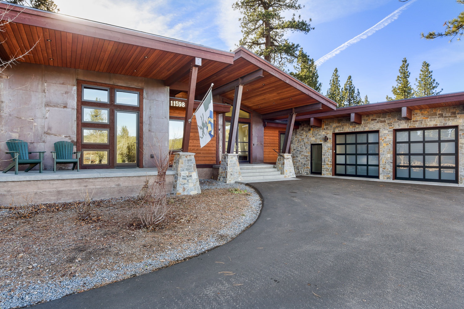 Front entry, driveway, and garage