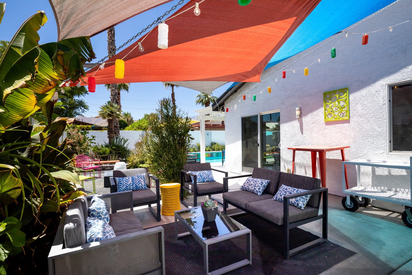 Enjoy visiting together in your own oasis under the shade sails