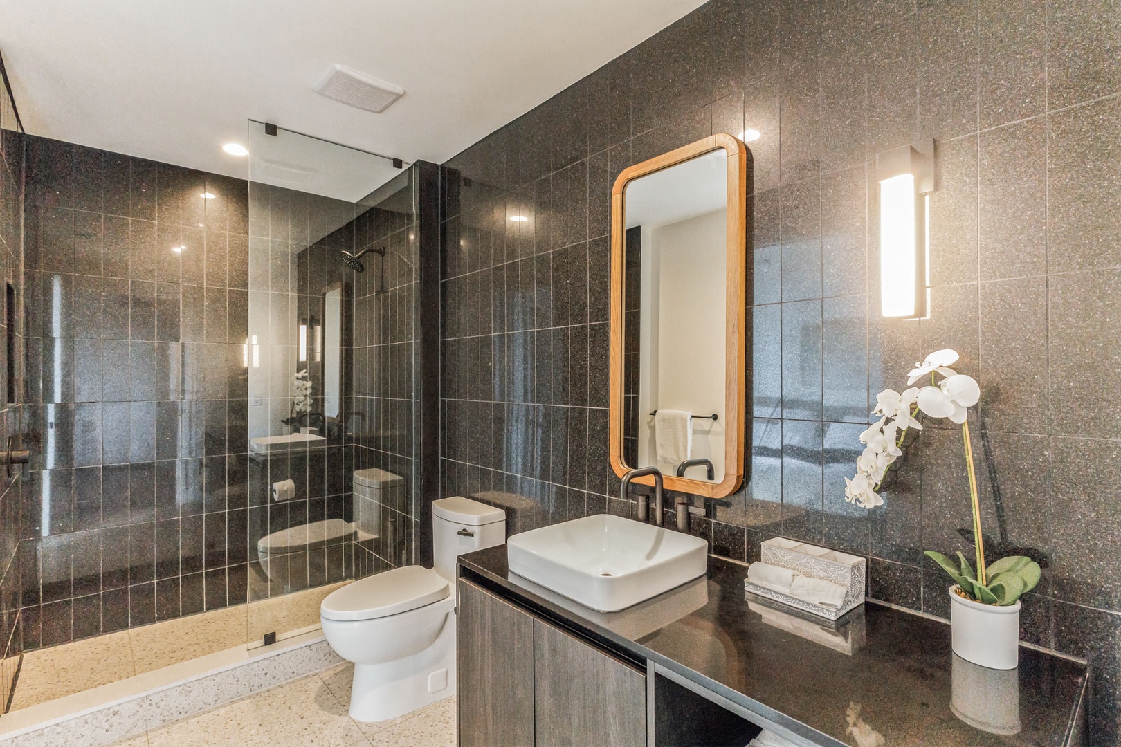 Shared en-suite bathroom with walk-in shower