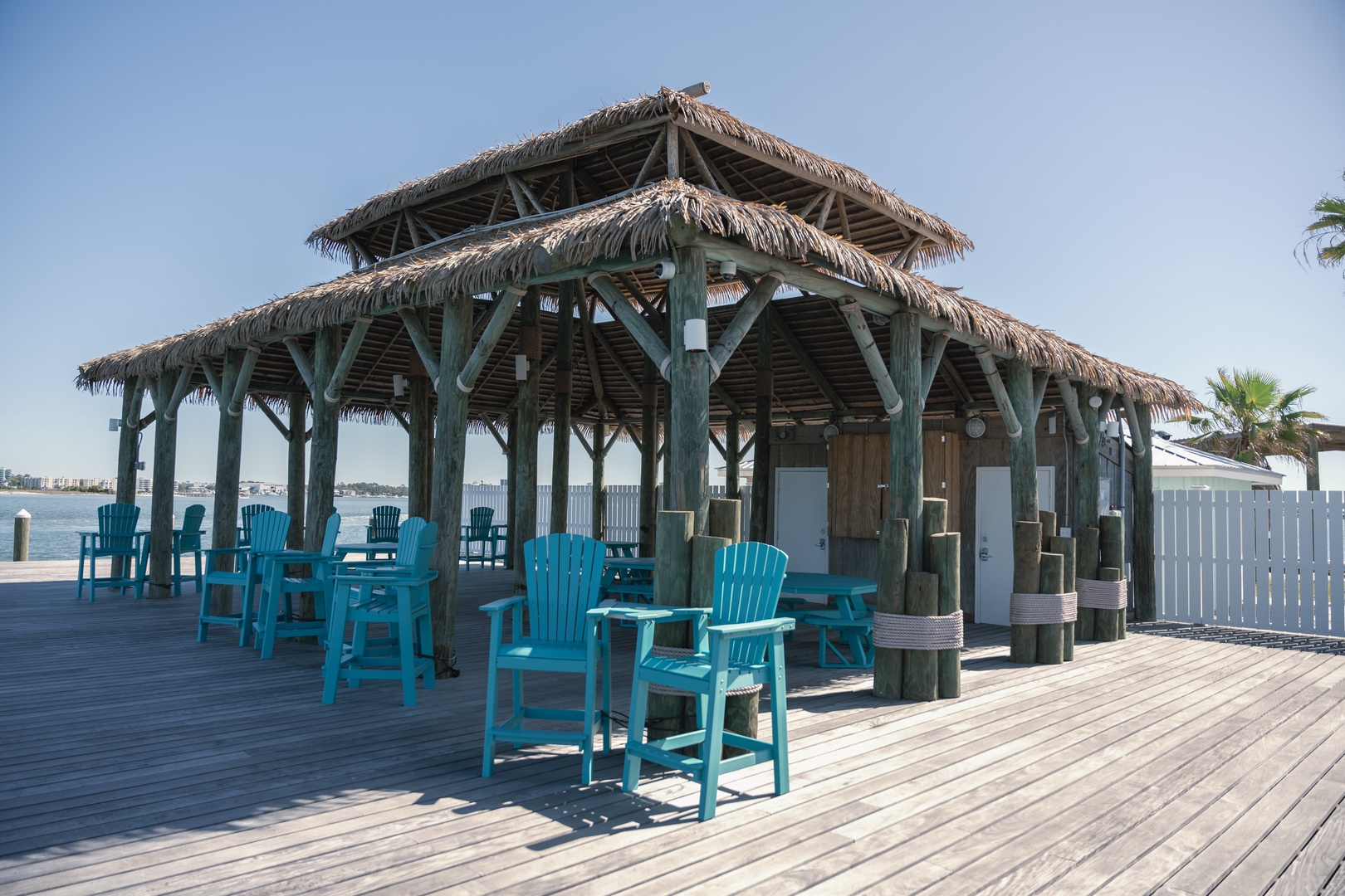 Enjoy scenic bay views while sipping on a cool drink in the tiki hut