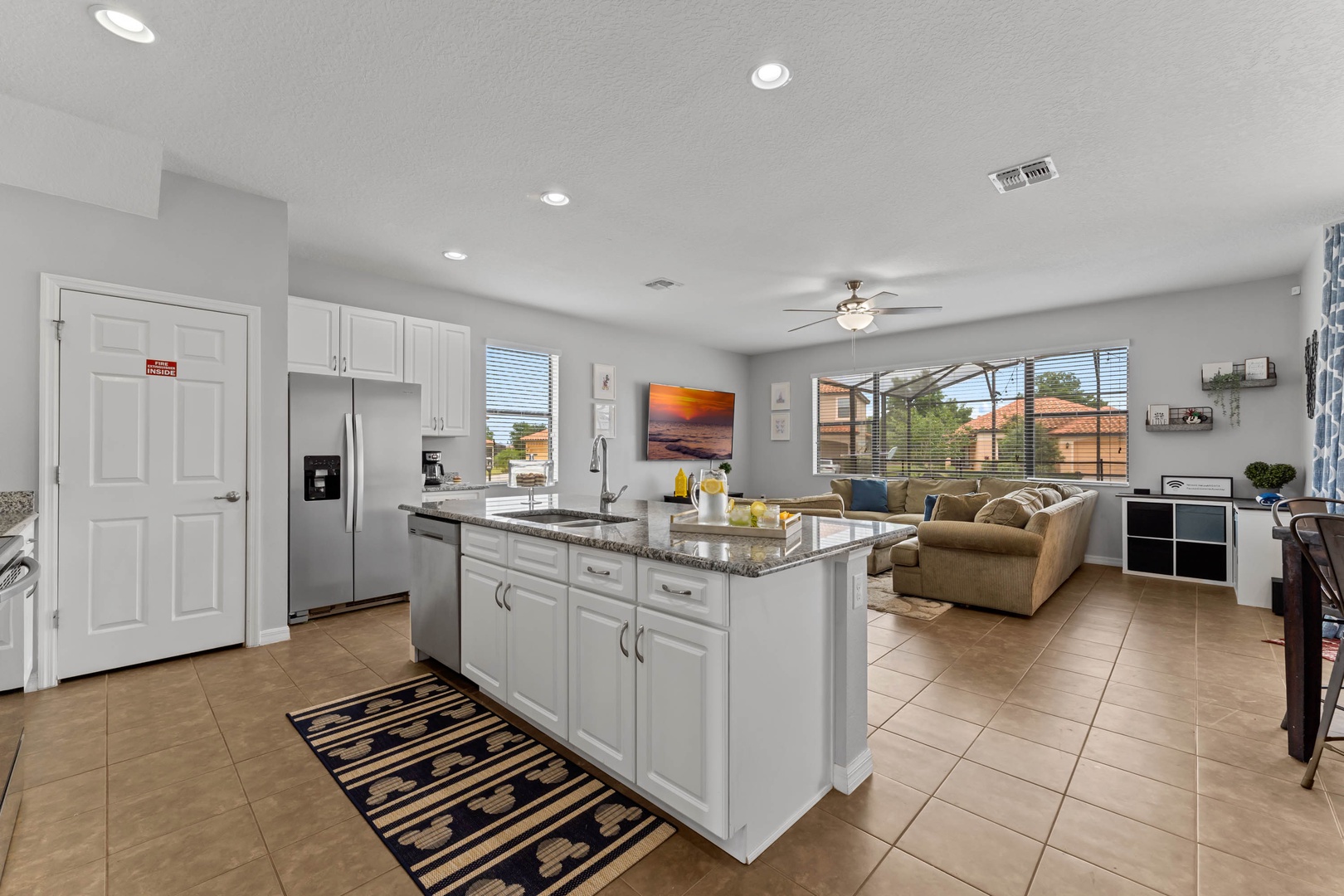 Open living, and kitchen space