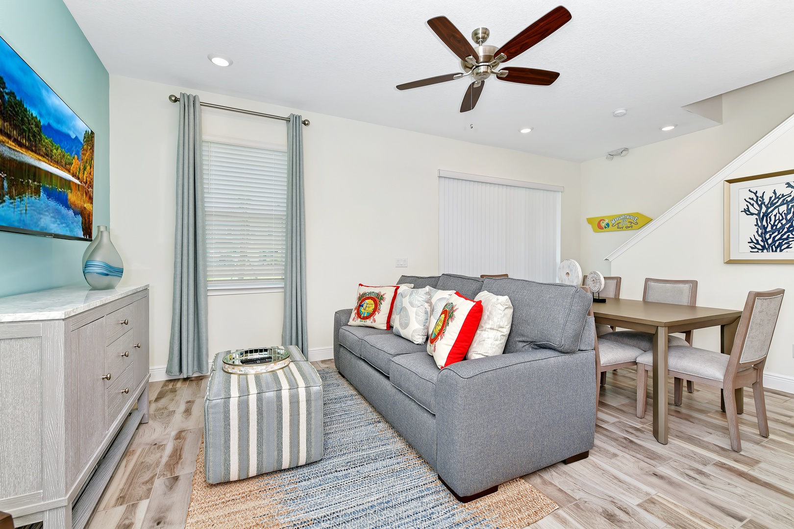 Curl up in the cozy living room & stream your favorites on the smart TV