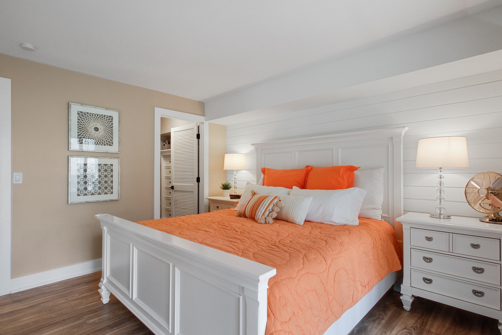 This bedroom sanctuary features a luxurious king-sized bed and deck access.