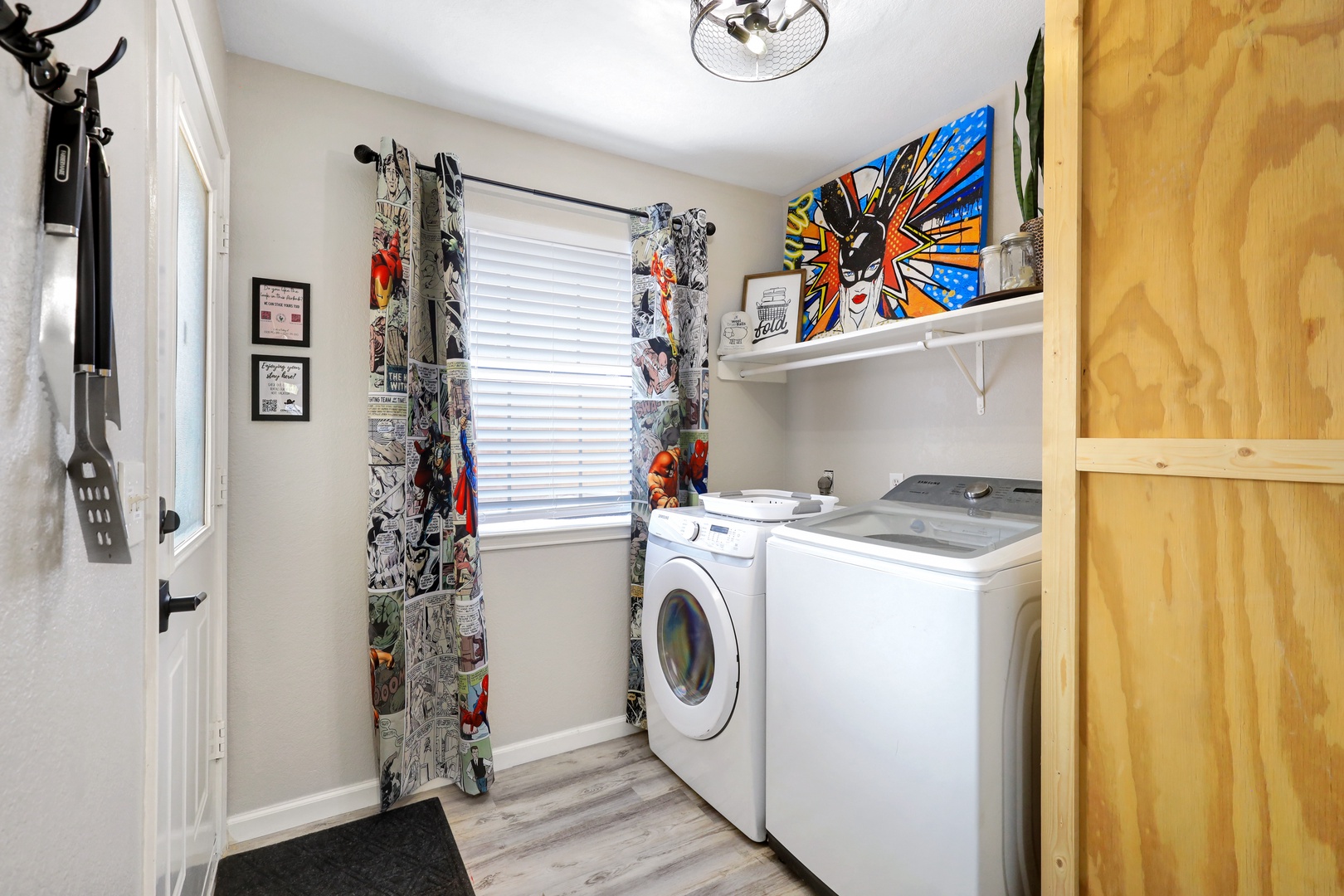 Private laundry is available for your stay, tucked away in the laundry room