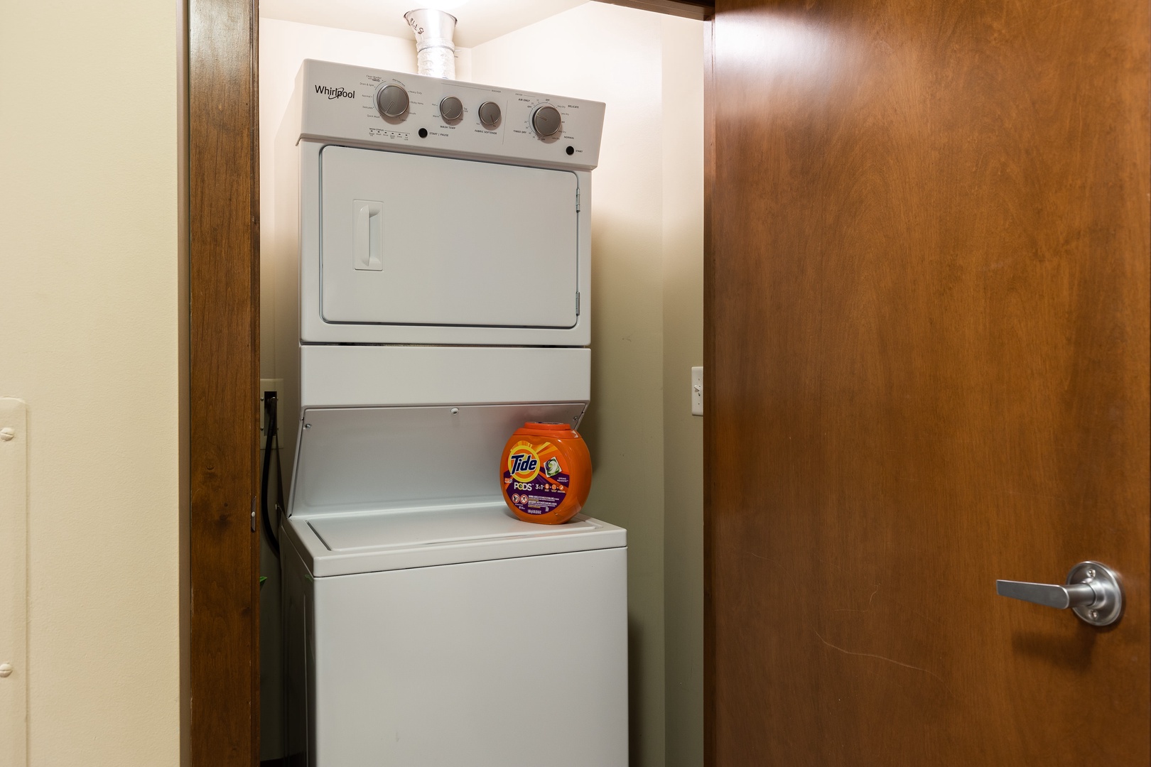 Stackable washer and dryer in laundry closet