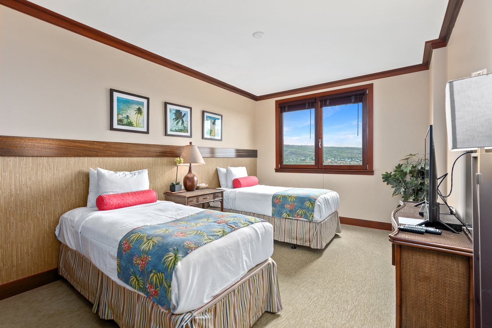 Bedroom 2 features two twin beds