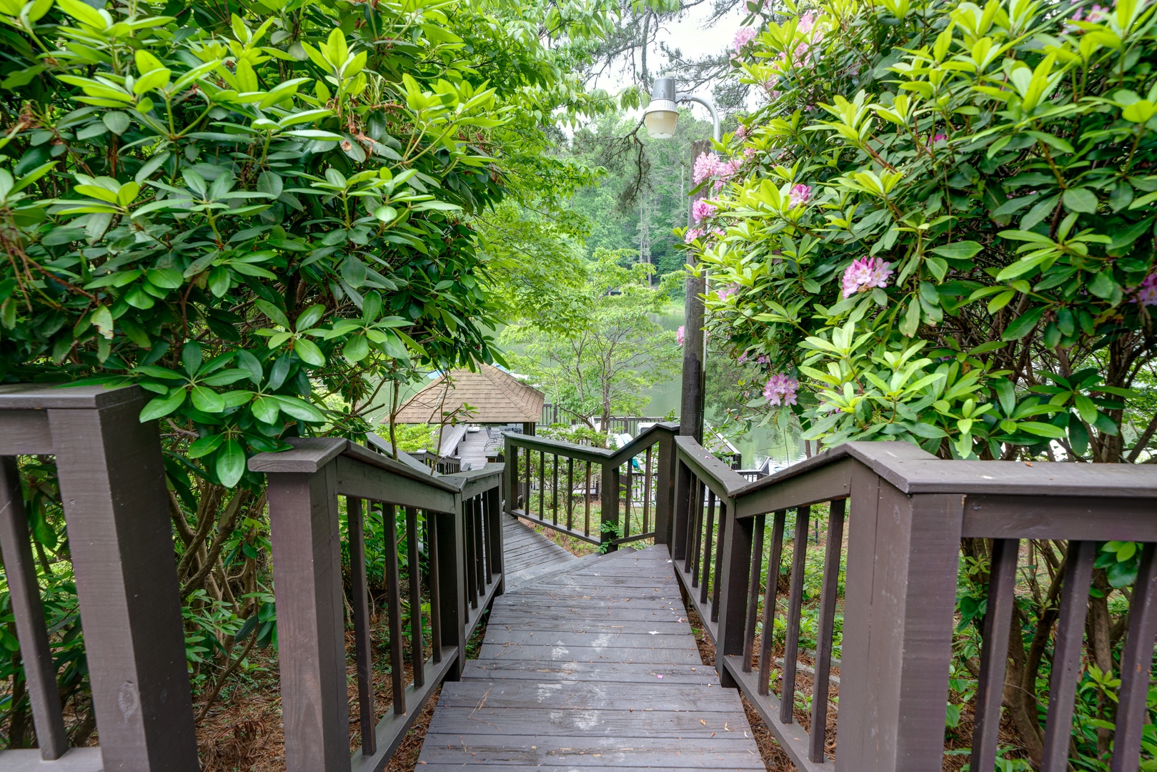 Use the Instagram-worthy staircase to reach the lower dock & lakeside