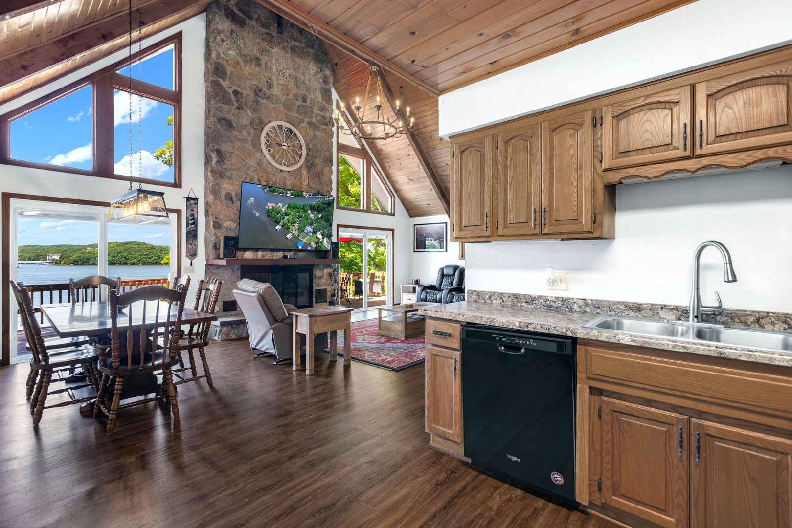 The open kitchen offers ample space & all the comforts of home