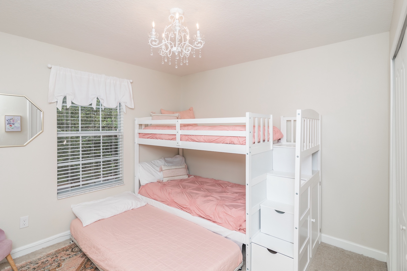 Princess themed bedroom 3 with Twin/Twin bunk bed + trundle (2nd floor)