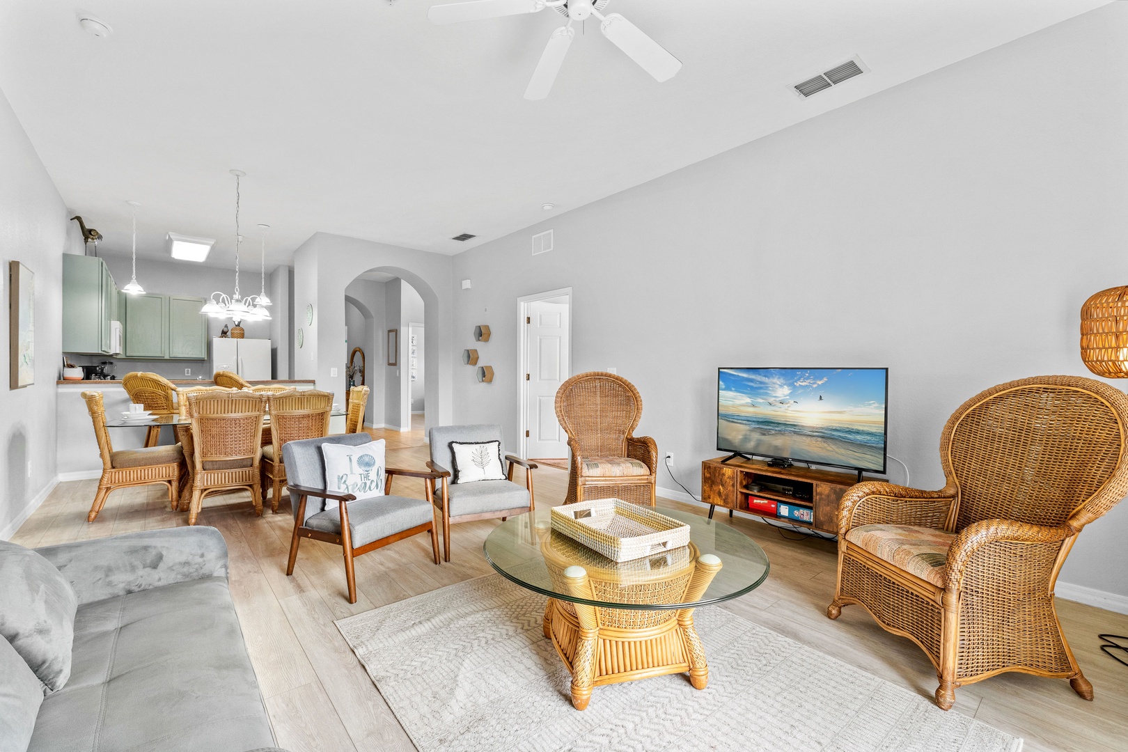 Curl up in the serene living room & stream all your favorite entertainment