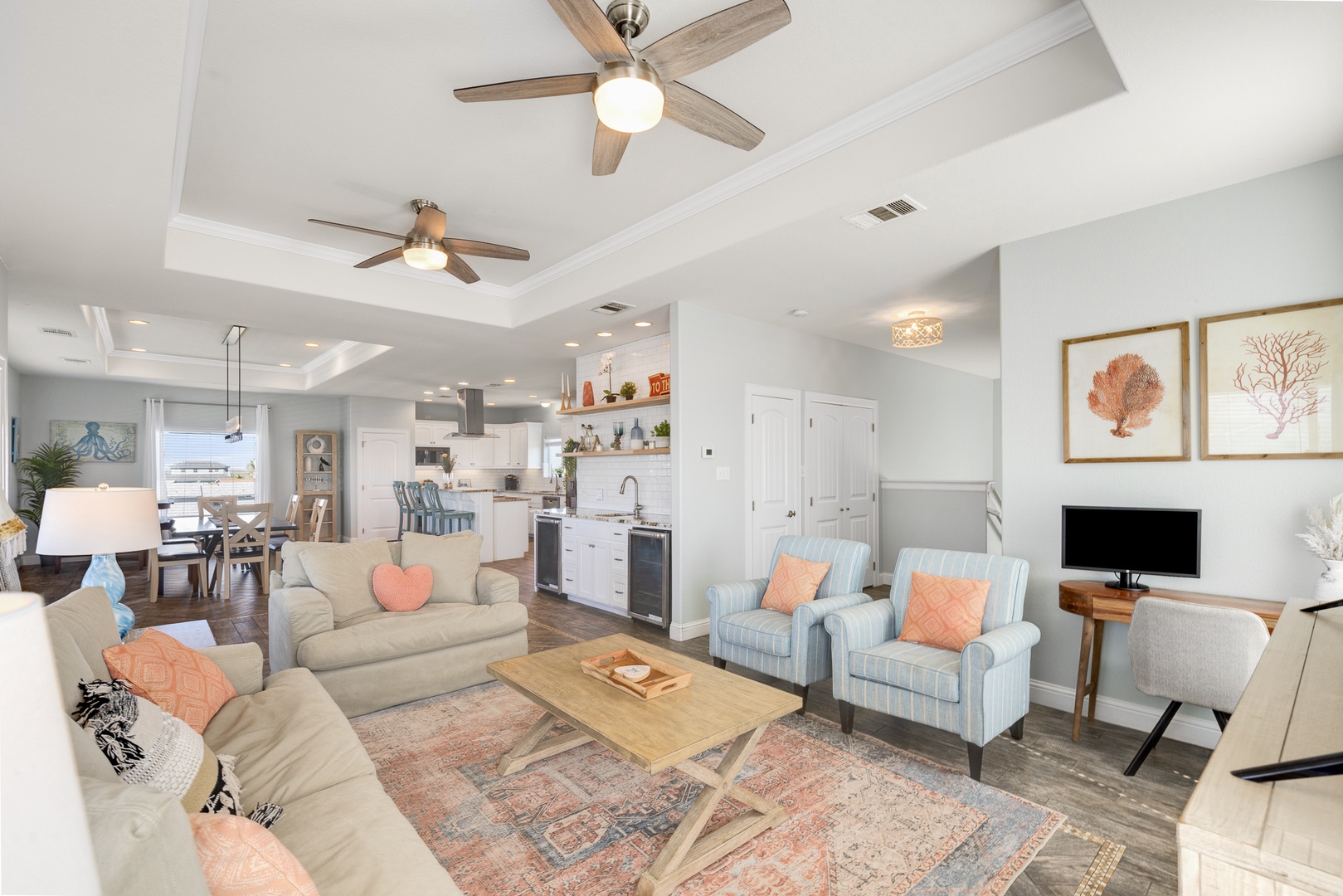 Find plenty of spots to lounge in the open 3rd Floor Living Room, with Smart TV and Wet Bar