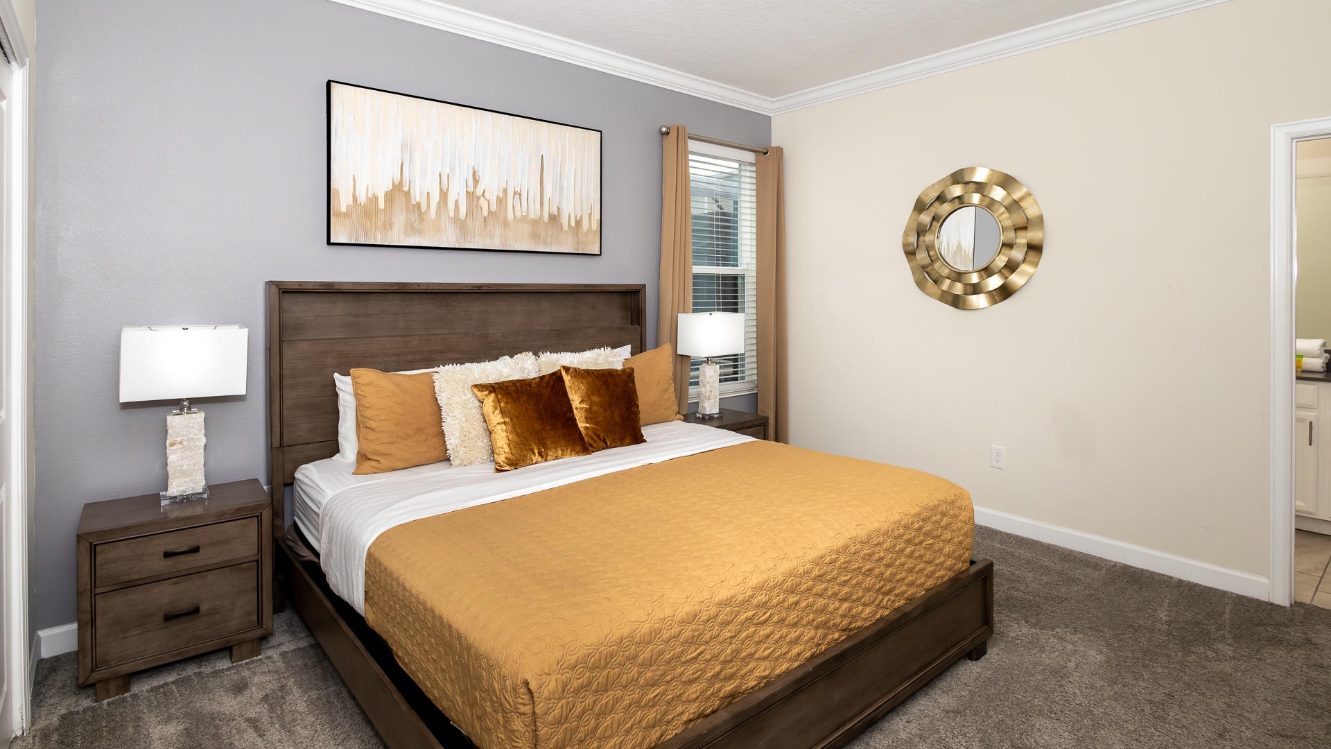 This luxe 1st-floor king suite boasts a private ensuite, smart TV, & patio access