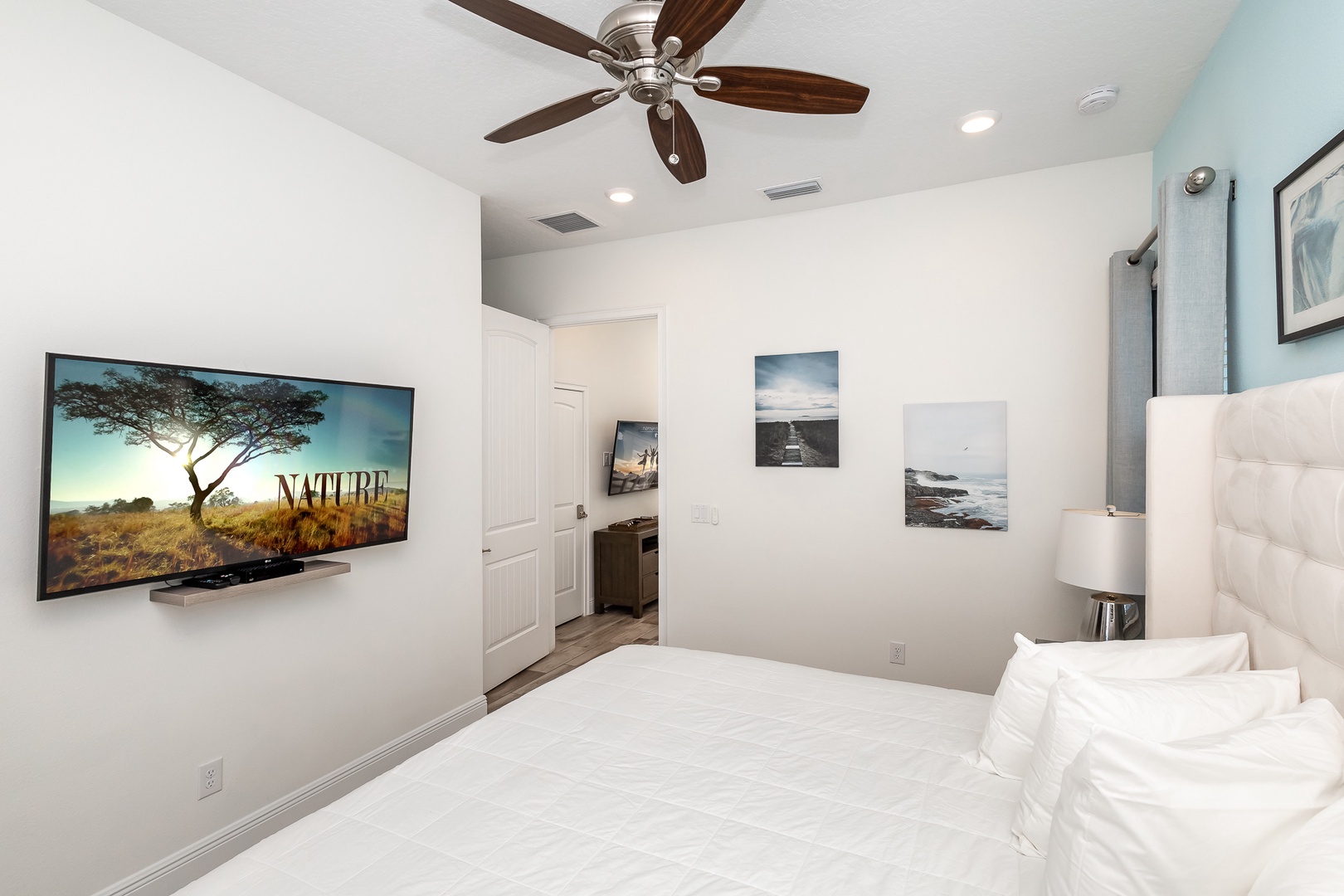 The 1st floor king suite includes a Smart TV, private en suite, & patio access
